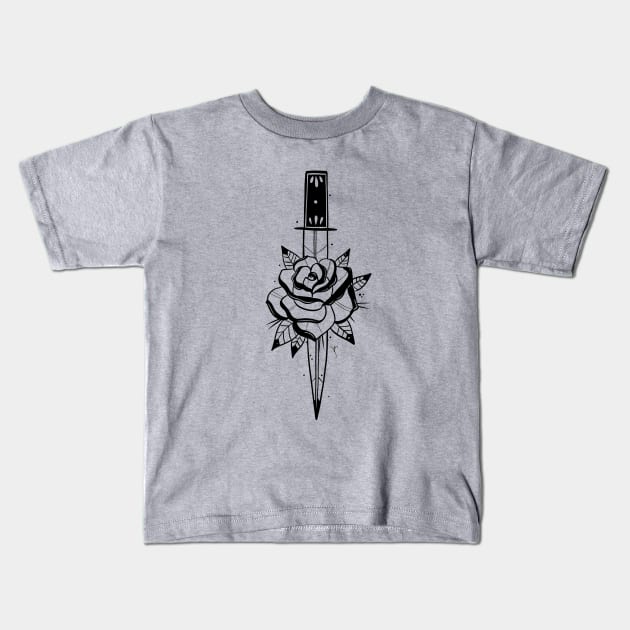 Rose and Dagger blk Kids T-Shirt by MoonstoneandMyth